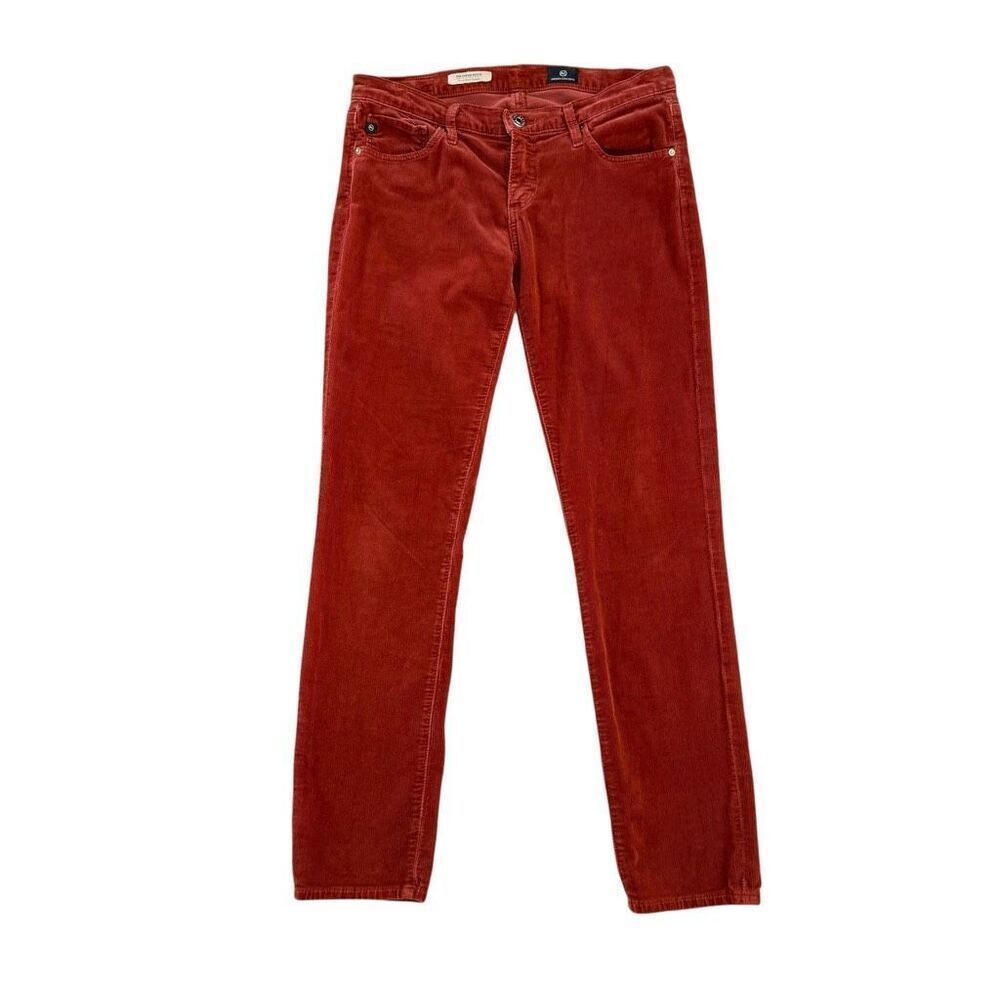 AG Adriano Goldschmied Stevie Slim Straight Corduroy Rust Orange Cords Jeans 28P